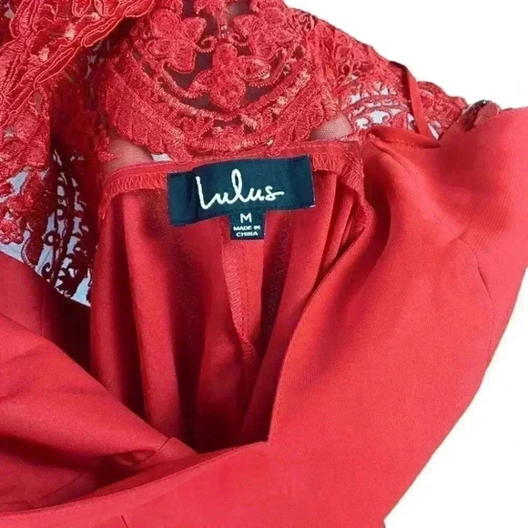Lulus Skater Dress Womens M Red Lace Button Back Cocktail Flirting with Forever - Picture 8 of 11